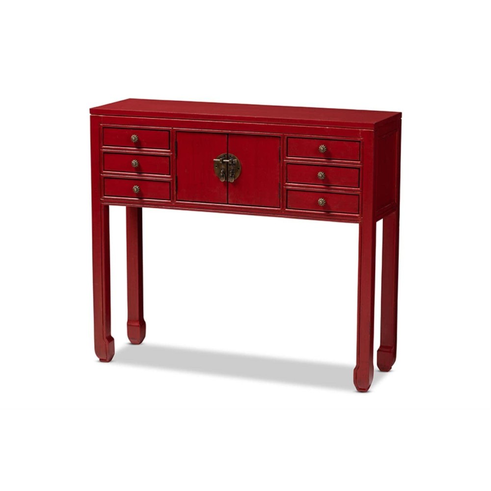 Baxton Studio Melodie Classic And Antique Red Finished Wood Bronze Finished Accents 6-Drawer Console Table