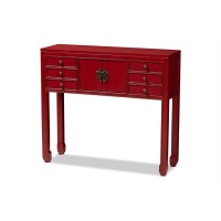 Baxton Studio Melodie Classic And Antique Red Finished Wood Bronze Finished Accents 6-Drawer Console Table