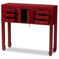 Baxton Studio Melodie Classic And Antique Red Finished Wood Bronze Finished Accents 6-Drawer Console Table