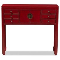 Baxton Studio Melodie Classic And Antique Red Finished Wood Bronze Finished Accents 6-Drawer Console Table