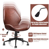 Giantex Home Office Leisure Chair Ergonomic Mid-Back Pu Leather Armless Chair Upholstered With 5 Rolling Casters, Height Adjustable Swivel Chair