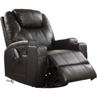 Acme Waterlily Faux Leather Rocker Recliner With Motion Swivel In Black