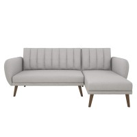 Novogratz 2275429N Brittany Sofa Light Grey Linen Sectional Futon Gray