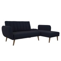 Novogratz 2276629N Brittany Sofa Blue Linen Sectional Futon