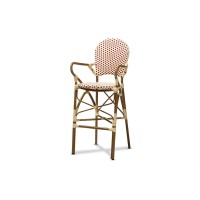 Baxton Studio Marguerite Classic French Indoor And Outdoor Beige And Red Bamboo Style Stackable Bistro Bar Stool