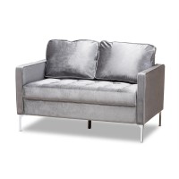 Baxton Studio Clara Modern And Contemporary Grey Velvet Fabric Upholstered 2-Seater Loveseat
