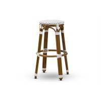 Baxton Studio Joelle Classic French Indoor And Outdoor Grey And White Bamboo Style Stackable Bistro Bar Stool