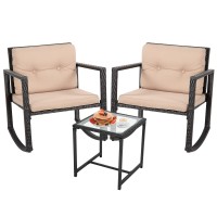 Fdw Wicker Patio Furniture Outdoor Bistro Set, Rocking Chair, 3 Piece, Rattan Conversation Set For Backyard Porch Poolside Lawn With Coffee Table,Black