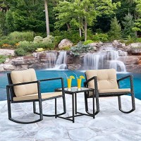 Fdw Wicker Patio Furniture Outdoor Bistro Set, Rocking Chair, 3 Piece, Rattan Conversation Set For Backyard Porch Poolside Lawn With Coffee Table,Black