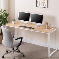 Zinus Jennifer 63 Inch White Frame Desk Computer Workstation Office Desk Easy Assembly Natural