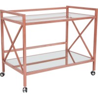 Glenwood Park Glass Kitchen Serving and Bar Cart with Rose Gold Frame