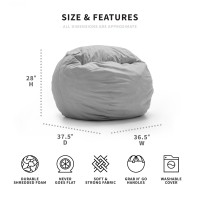 Big Joe Fuf Medium Foam Filled Bean Bag Chair With Removable Cover  Fog Lenox  Durable Woven Polyester  3 Feet Big