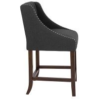 Carmel Series 24 High Transitional Tufted Walnut Counter Height Stool with Accent Nail Trim in Charcoal Fabric