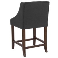 Carmel Series 24 High Transitional Tufted Walnut Counter Height Stool with Accent Nail Trim in Charcoal Fabric