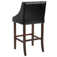 Carmel Series 30 High Transitional Tufted Walnut Barstool with Accent Nail Trim in Black LeatherSoft