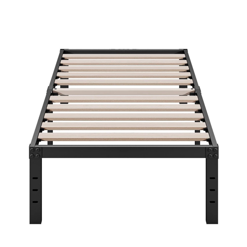 Ziyoo Twin Bed Frame, 14 Inch High, 3 Inches Wide Wood Slats With 2500 Pounds Support For Mattress, No Box Spring Need, Noise Free, Easy Assembly