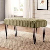 Home Soft Things Super Mink Faux Fur Green Ottoman Bench, 46