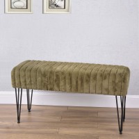 Home Soft Things Super Mink Faux Fur Green Ottoman Bench, 46