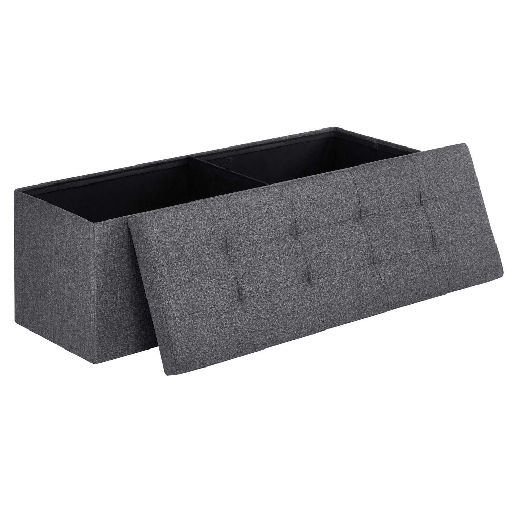 Songmics 43 Inches Folding Storage Ottoman Bench, Storage Chest, Foot Rest Stool, Bedroom Bench With Storage, Holds Up To 660 Lb, Dark Gray Ulsf77K