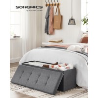 Songmics 43 Inches Folding Storage Ottoman Bench, Storage Chest, Foot Rest Stool, Bedroom Bench With Storage, Holds Up To 660 Lb, Dark Gray Ulsf77K