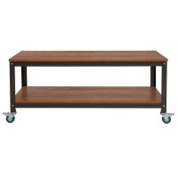 Livingston Collection TV Stand in Brown Oak Wood Grain Finish with Metal Wheels