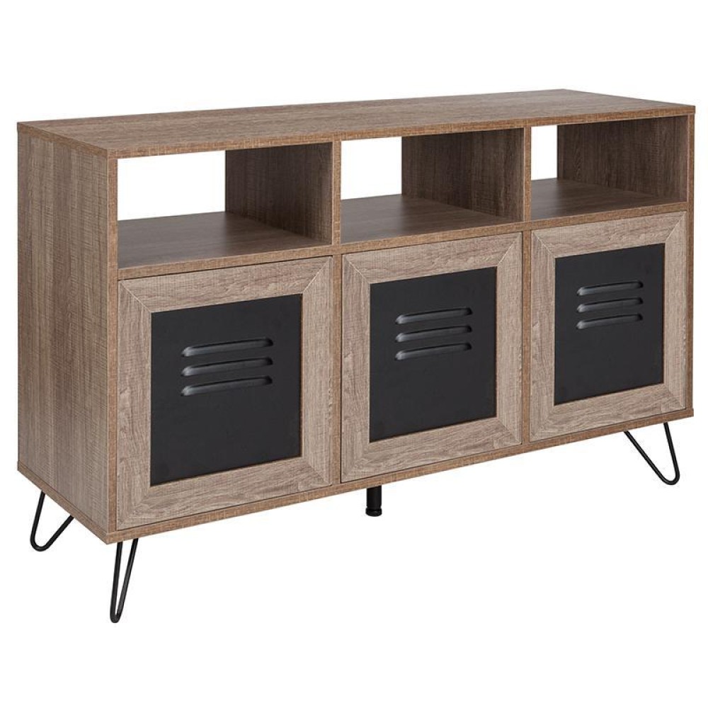 Woodridge Collection 44W 3 Shelf Storage ConsoleCabinet with Metal Doors in Rustic Wood Grain Finish