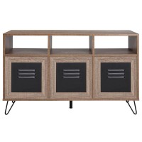 Woodridge Collection 44W 3 Shelf Storage ConsoleCabinet with Metal Doors in Rustic Wood Grain Finish