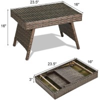 Goflame Wicker Table Patio Outdoor Poolside Garden Lawn Bistro Foldable Portable Leisure Standing Coffee Side Table, Espresso Brown