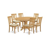 AVON7-OAK-C 7 Pc Dining room set-Oval dinette Table with Leaf and 6 Dining Chairs in Oak