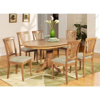 AVON7-OAK-C 7 Pc Dining room set-Oval dinette Table with Leaf and 6 Dining Chairs in Oak