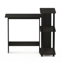 Abbott Corner Computer Desk with Bookshelf, Espresso/Black, 16086R1EX/BK