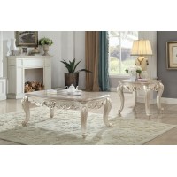Acme Gorsedd Coffee Table In Marble And Antique White