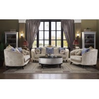 Acme Sheridan Loveseat With 5 Pillows In Cream Fabric