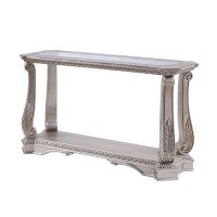 Acme Northville Rectangular Glass Top Wooden Sofa Table in Silver and Clear