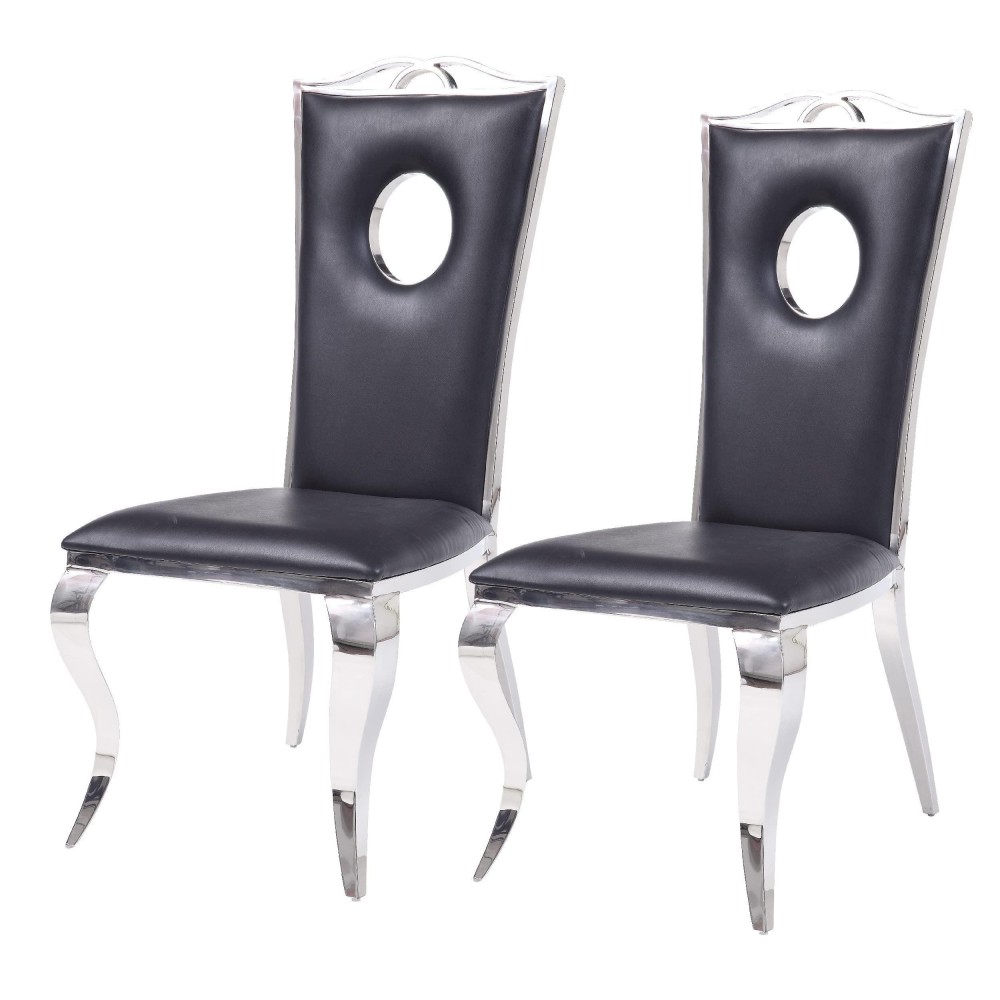 Acme Furniture Cyrene Side Chair (Set Of 2) In Pu And Stainless Steel