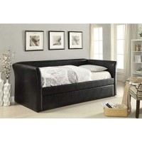Homeroots Pu, Wood Frame 90 Black Pu Daybed And Trundle
