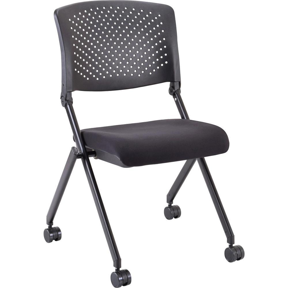 Lorell Nesting Folding Chair Black Fabric Seat Black Plastic Back Metal Frame 2 Carton