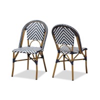 Celie Classic French Indoor And Outdoor Grey And White Bamboo Style Stackable Bistro Dining Chair Set Of 2