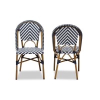 Celie Classic French Indoor And Outdoor Grey And White Bamboo Style Stackable Bistro Dining Chair Set Of 2