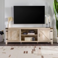 Walker Edison Georgetown Modern Farmhouse Double Barn Door TV Stand for TVs up to 80 Inches, 70 Inch, White Oak, Without Fireplace