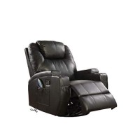 Homeroots Boned Leather Match, Pine 34 X 37 X 41 Black Bonded Leather Match Swivel Rocker Recliner With Massage