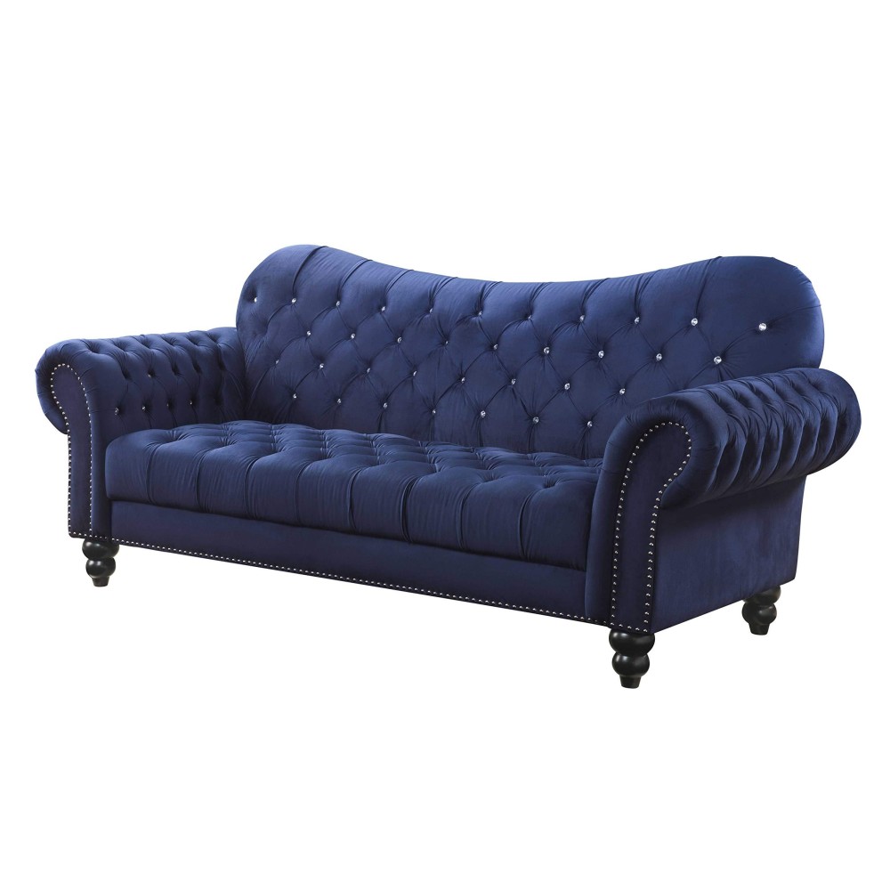 Homeroots Furniture Sofa In Navy Velvet - Velvet, Foam, Wood (318850)