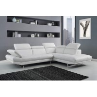 Homeroots Furniture Sectional, Chaise On Right When Facing, White Top Grain Italian Leather, Adjustable Headrest (320885)