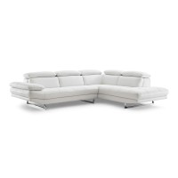 Homeroots Furniture Sectional, Chaise On Right When Facing, White Top Grain Italian Leather, Adjustable Headrest (320885)