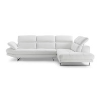 Homeroots Furniture Sectional, Chaise On Right When Facing, White Top Grain Italian Leather, Adjustable Headrest (320885)