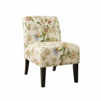 Homeroots Floral Pattern Fabric, Flower Upholstery, Wood 30.5