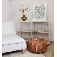 Premium Moroccan Leather Pouf - Handmade - Delivered Stuffed - Ottoman, Footstool, Floor Cushion (Natural)