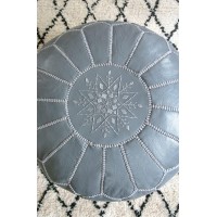 Premium Moroccan Leather Pouf - Handmade - Delivered Stuffed - Ottoman, Footstool, Floor Cushion (Grey)