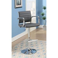 Benzara Bm181077 Leatherette Padded Bar Stool With Arms, Gray And Silver