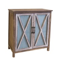 OS Home and Office Model 45138 Rustic Weathered Metal Corrugated Two Door Storage Cabinet with Three Shelves